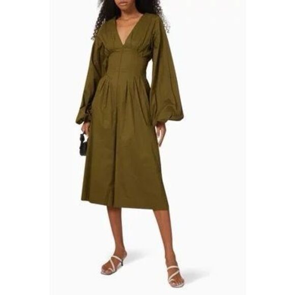 NWT ANDREA IYAMAH Nia Culotte Jumpsuit 100% Cotton Olive Green Size Small - Picture 3 of 5